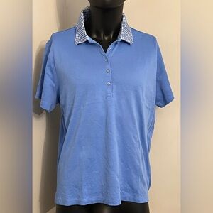 Lands End 100% Cotton Polo Chicory Blue with Gingham Collar Size 1x (16w - 18w)